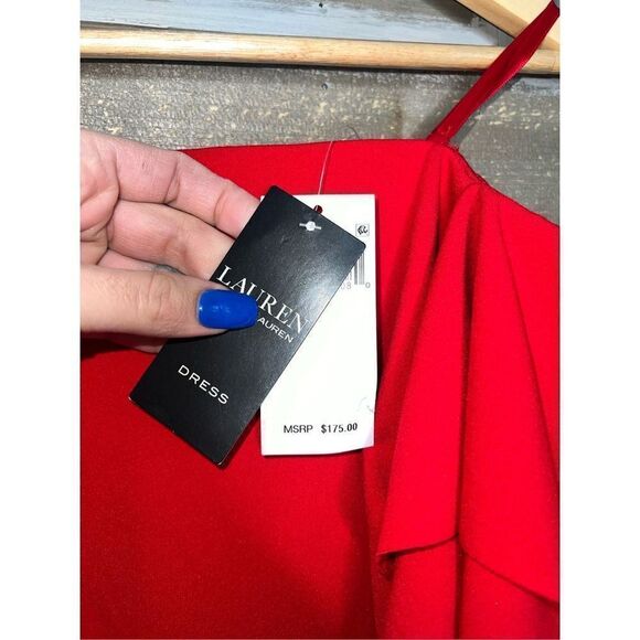 LAUREN RALPH LAUREN NWT RED Crepe Off-the-Shoulder Cocktail Dress 2 - Picture 6 of 8